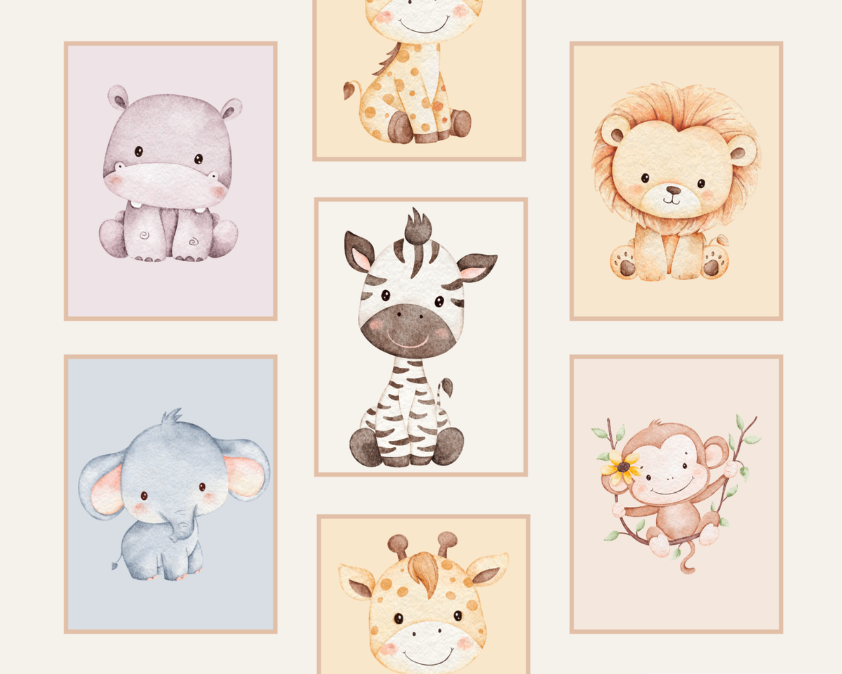 Safari Nursery Animal Prints | Neutral Baby Room Wall Art (Set of 6, Digital Download)