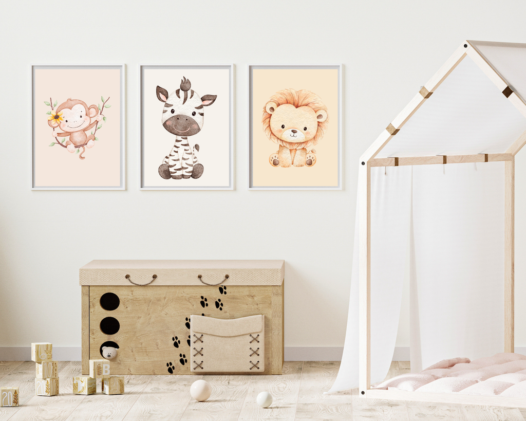 Safari Nursery Animal Prints | Neutral Baby Room Wall Art (Set of 6, Digital Download)