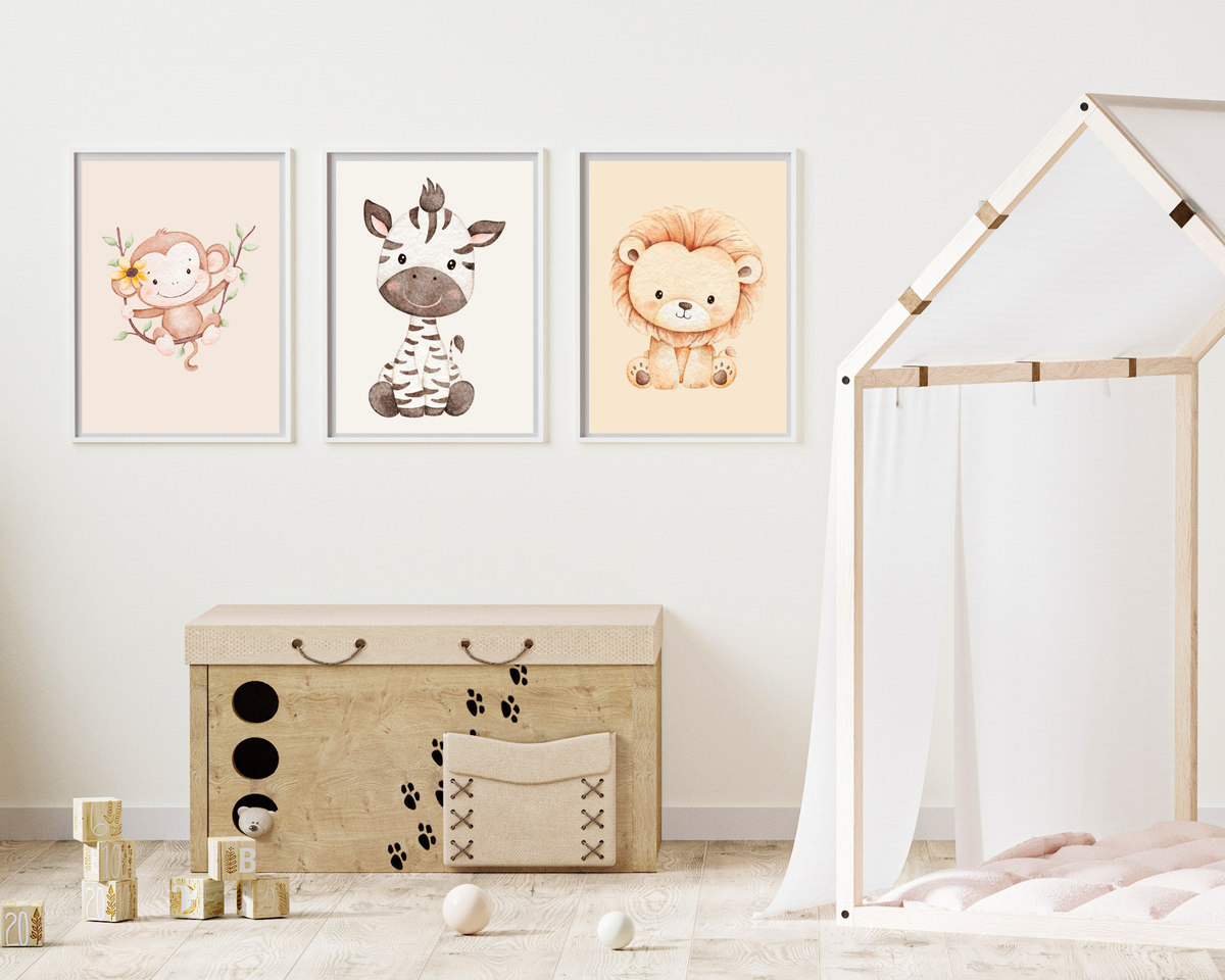 Safari Nursery Animal Prints | Neutral Baby Room Wall Art (Set of 6, Digital Download)