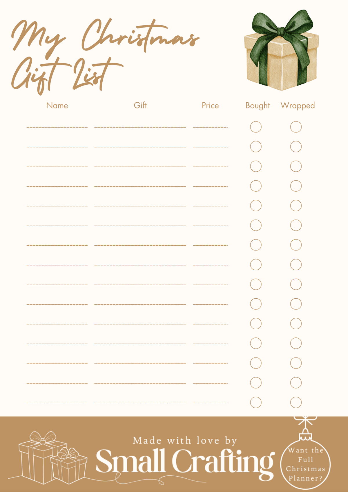 FREE Christmas Gift List Printable