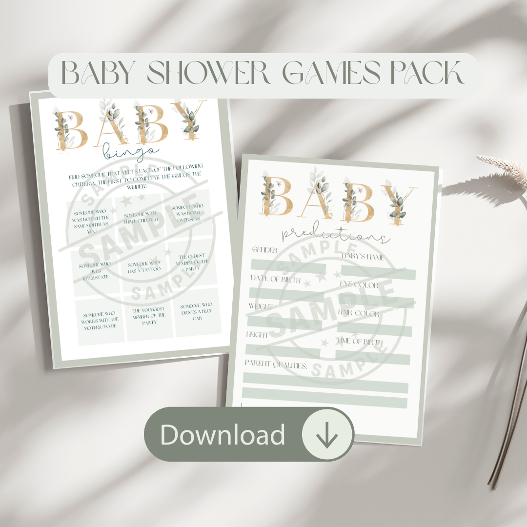 Minimalist Baby Shower Games Pack, A-Z Baby Items, Gender Neutral Bundle (Instant Download)