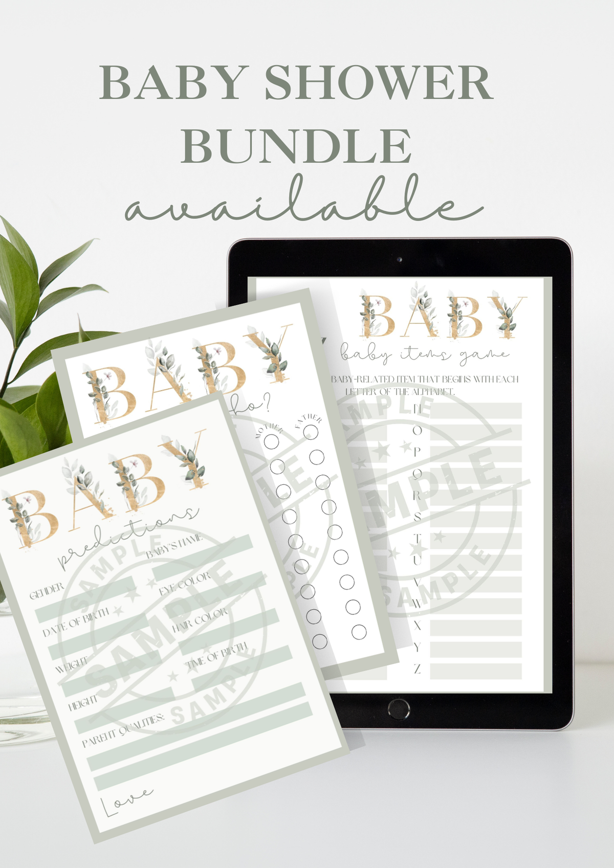 Minimalist Baby Shower Games Pack, A-Z Baby Items, Gender Neutral Bundle (Instant Download)